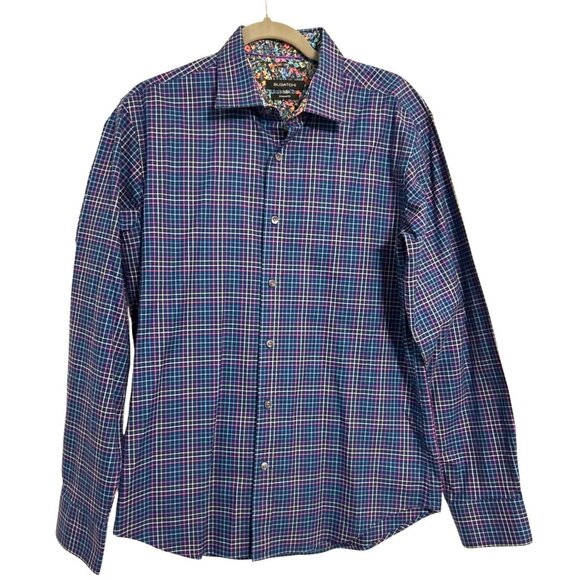 Bugatchi Shaped Fit Shirt Men's Check Print Button Up Long Sleeve Multicolor L - Picture 1 of 16